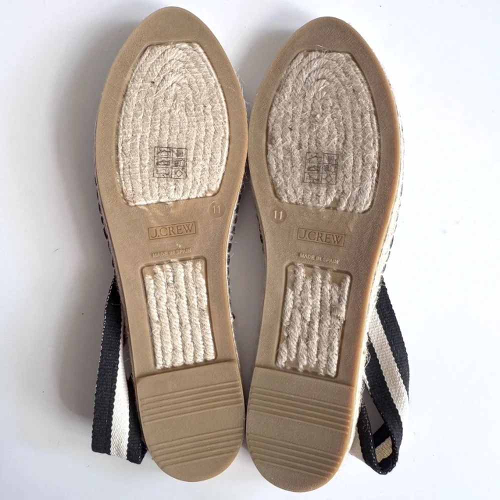 NWOT J. Crew Black and White Striped Espadrille Slingback Flats